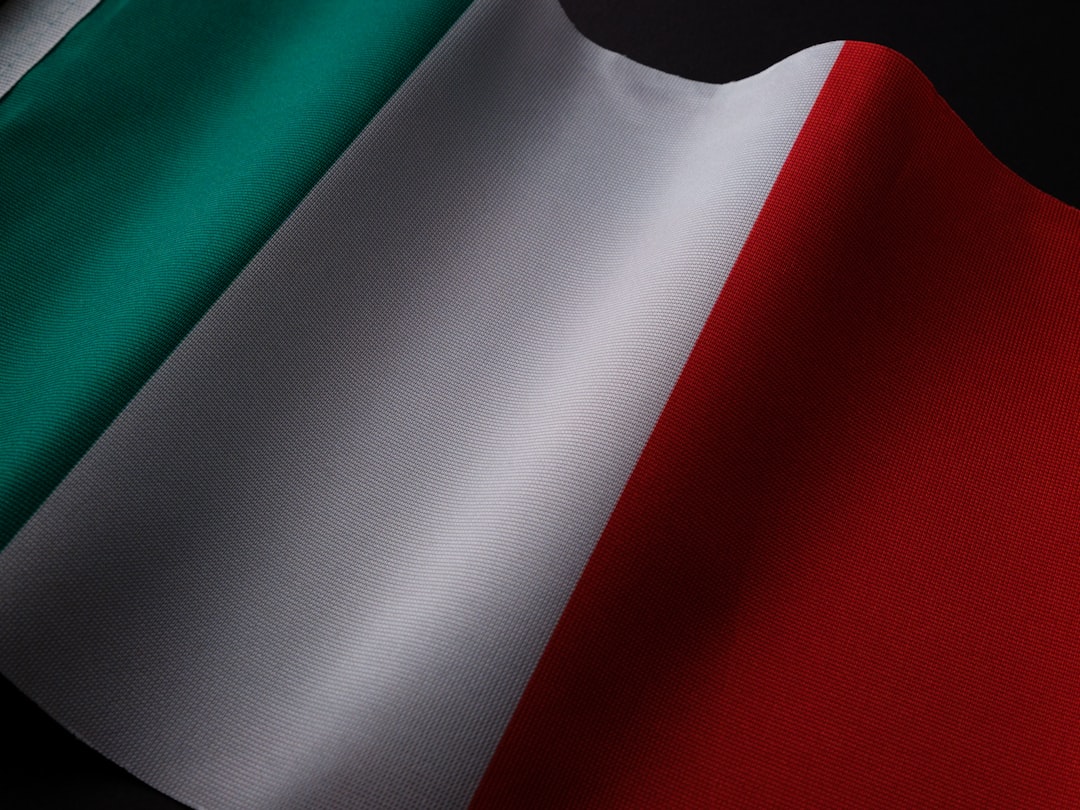 Close-up of the Italian flag fabric draped on a surface